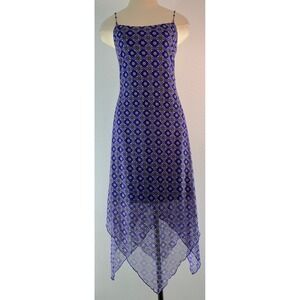VTG 90s Y2K Just Choon Purple Boho Asymmetric Midi Dress Geometric Mesh Fairy S